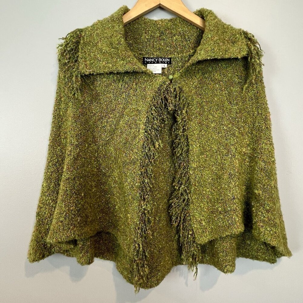 Green Knit Cape Capelet Fairycore Size Large Nancy Bolen Grandmacore Cottagecore